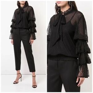 MISA Los Angeles Tiered Sheer Layer Blouse - Black Size XS